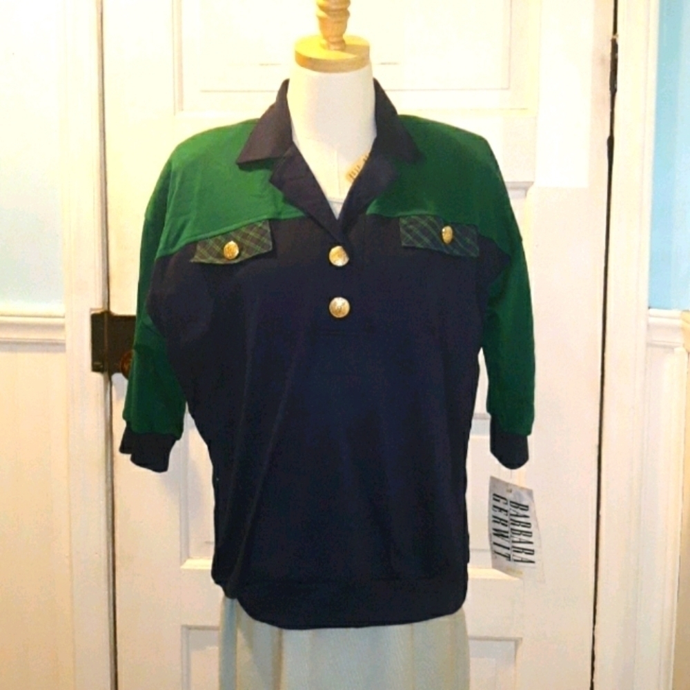 Vintage 1980s green blue blouse medium nwt